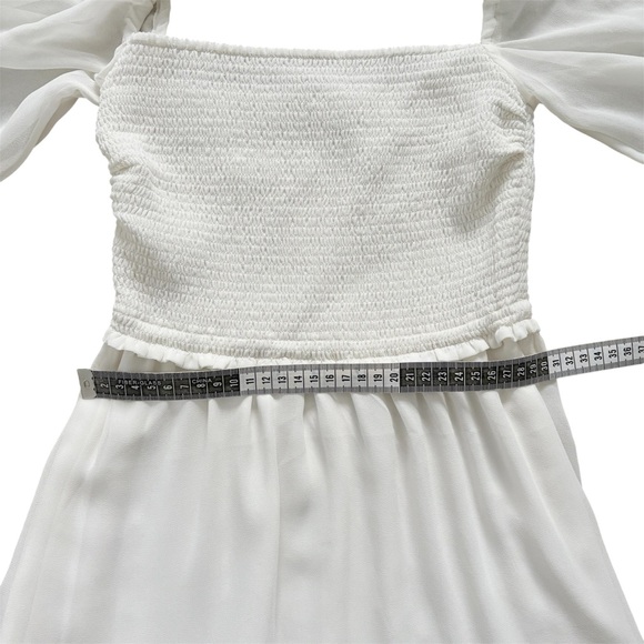 Aritzia Wilfred Tempest Mini Dress Smocked White Chiffon Romantic Feminine 2XS - Picture 5 of 16